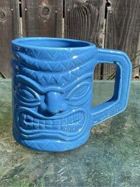 Blue Ceramic Tiki Face Mug Hawaiian Coffee Bar Collectible 4” Piper Sandler